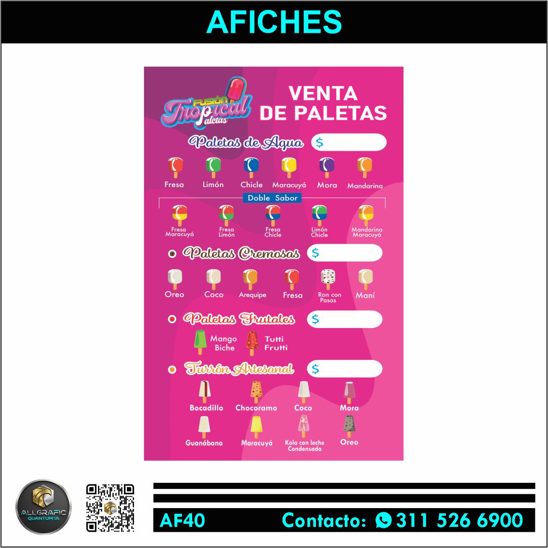 Afiches a full color, todos los colores Cantidad: 1.000 afiches Papel: Propalcote 115g Tamaño: Tabloide 30x50cm