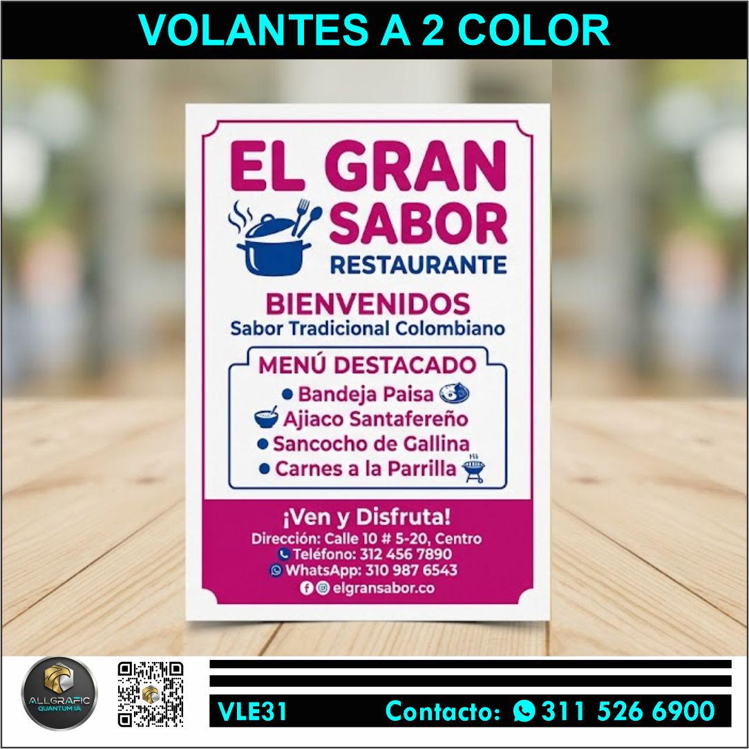 Volantes a 2 colores, ya sea en color azul, bronce, negro, rojo o magenta Cantidad: 1.000 volantes Papel: Bond Tamaño: Media carta